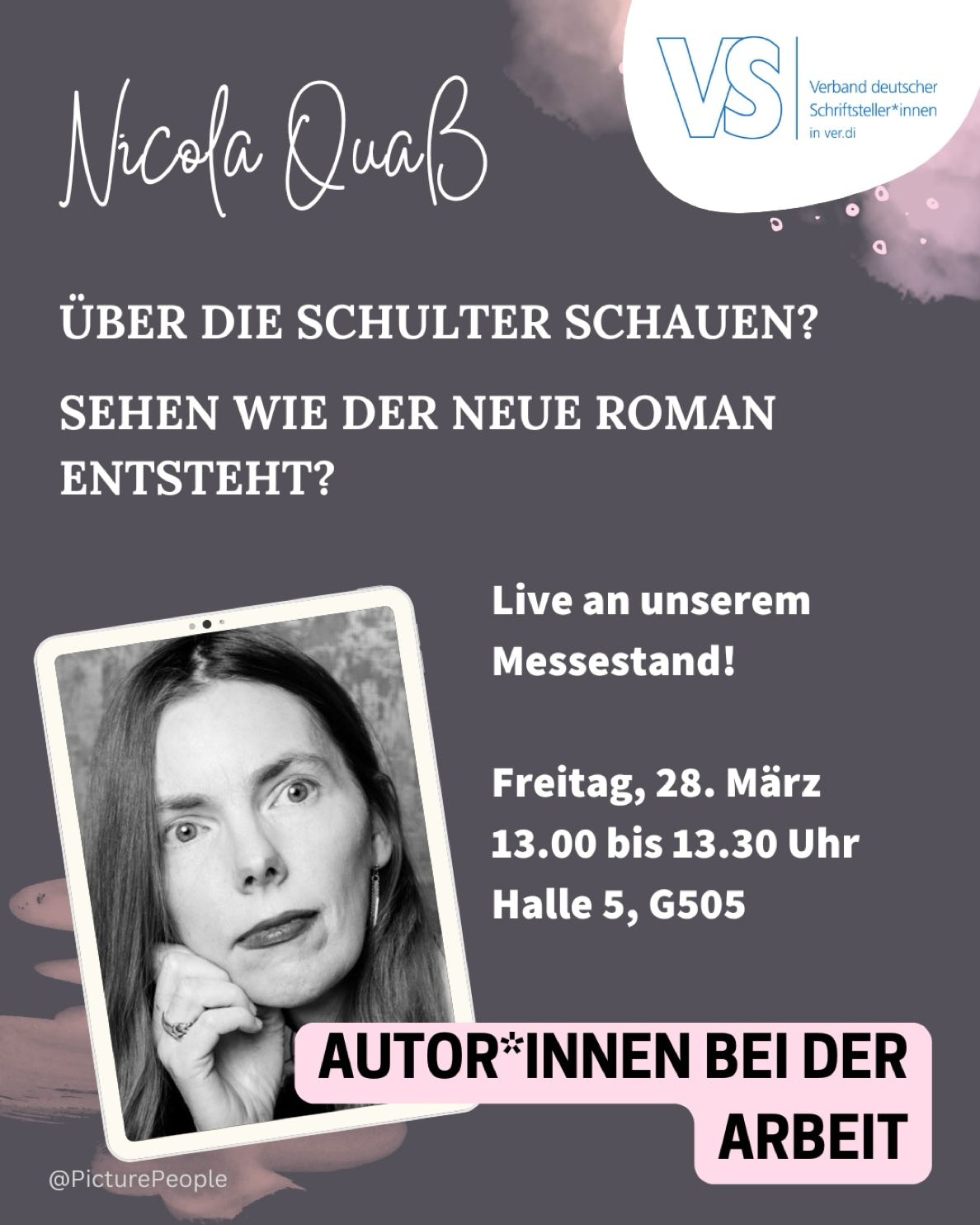 <img source='pic.gif' alt='Plakat Verband deutscher Schriftsteller*innen VS Autor*innen bei der Arbeit'